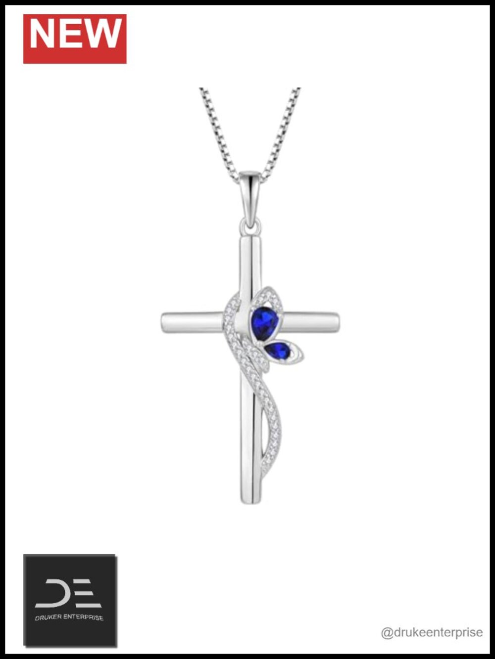 925 Sterling Silver Infinity Butterfly Cross Necklace Women 18+2" Chain